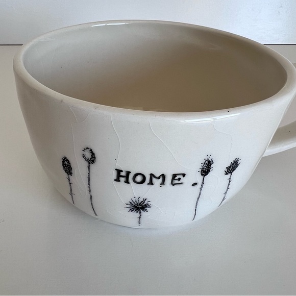 Early Rae Dunn By Magenta HOME Cappuccino Mug Flowers Typewriter Font - Picture 2 of 11